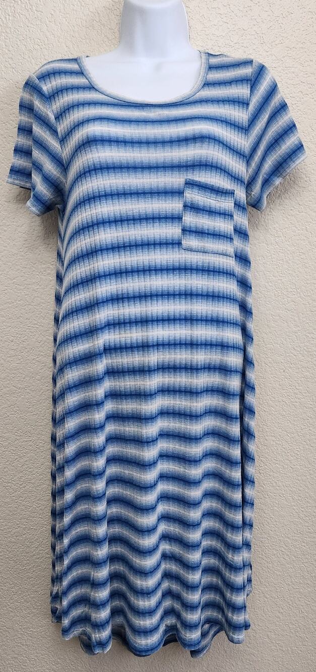 LulaRoe Blue White Striped Hi Low Shirt Dress Small Lightweight Flowy Stretchy